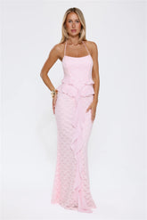 Aurora Serenade Halter Maxi Dress Pink
