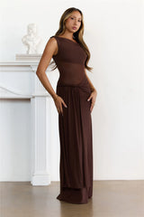 Sleek Off Shoulder Sheer Maxi Dress Chocolate
