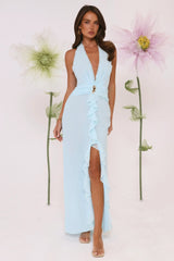 Sea Glass Nights Halter Maxi Dress Blue