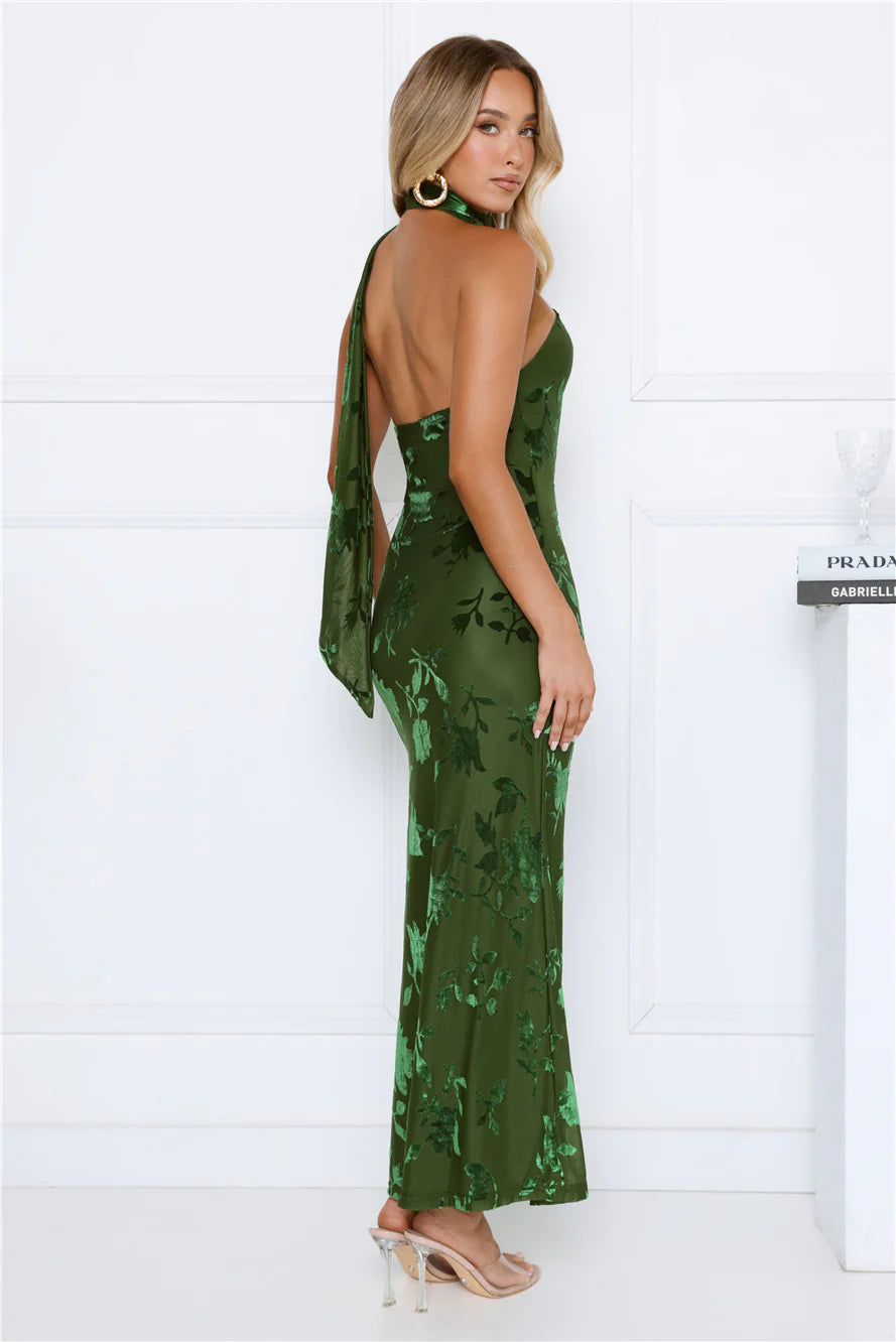 Dewdrops Neck Wrap Maxi Dress Green