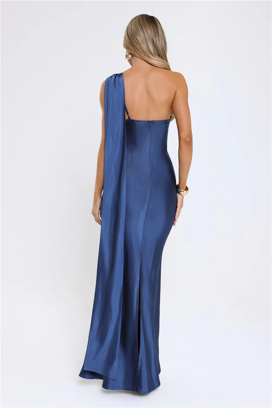 The Diamond Soirée Halter Satin Maxi Dress Navy